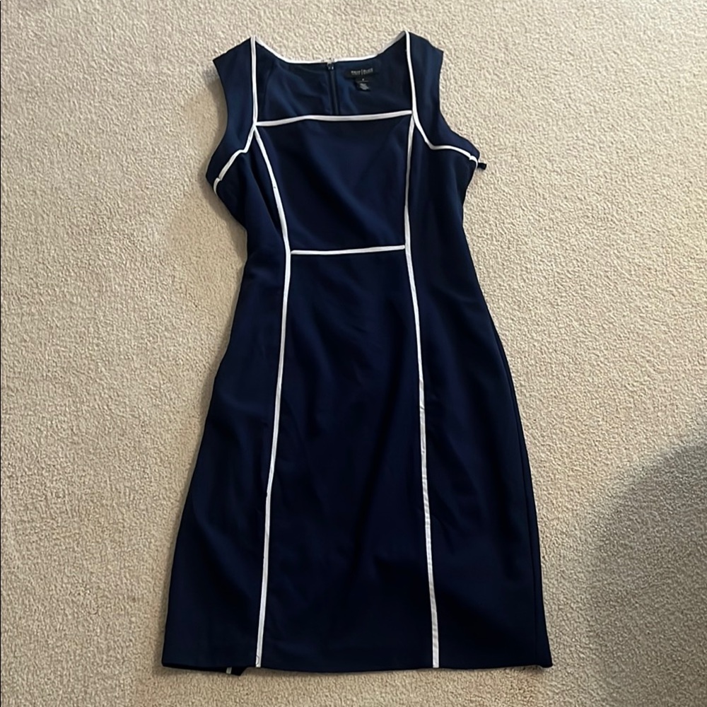 White House Black Market Navy and White Midi Dress